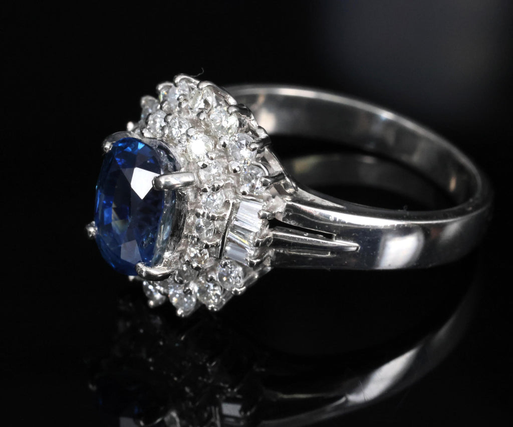 Fine 2.27ct Natural Blue Sapphire & 0.75ct Diamond Platinum Ring, Size 7.5