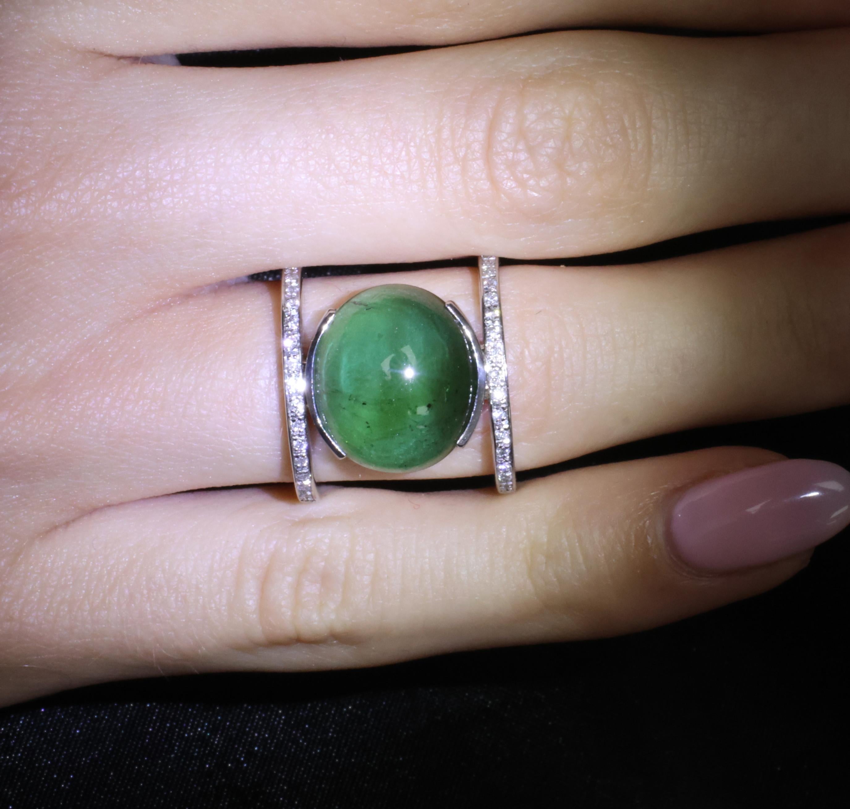 11.61ct Natural Green Tourmaline & 0.18ct Diamond Platinum Ring Size 6.5