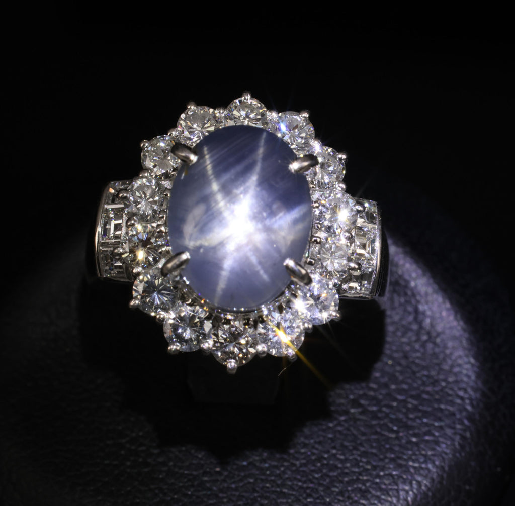 10.52ct Natural Untreated Star Sapphire & 1.87ct Diamond Platinum Ring, Size 6
