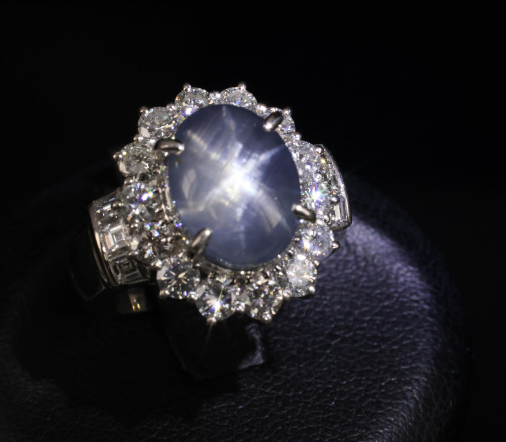 10.52ct Natural Untreated Star Sapphire & 1.87ct Diamond Platinum Ring, Size 6
