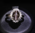 Estate 2.67ct GIA Sillimanite Cat's Eye & 0.41ct Diamond Platinum Ring, Size 7