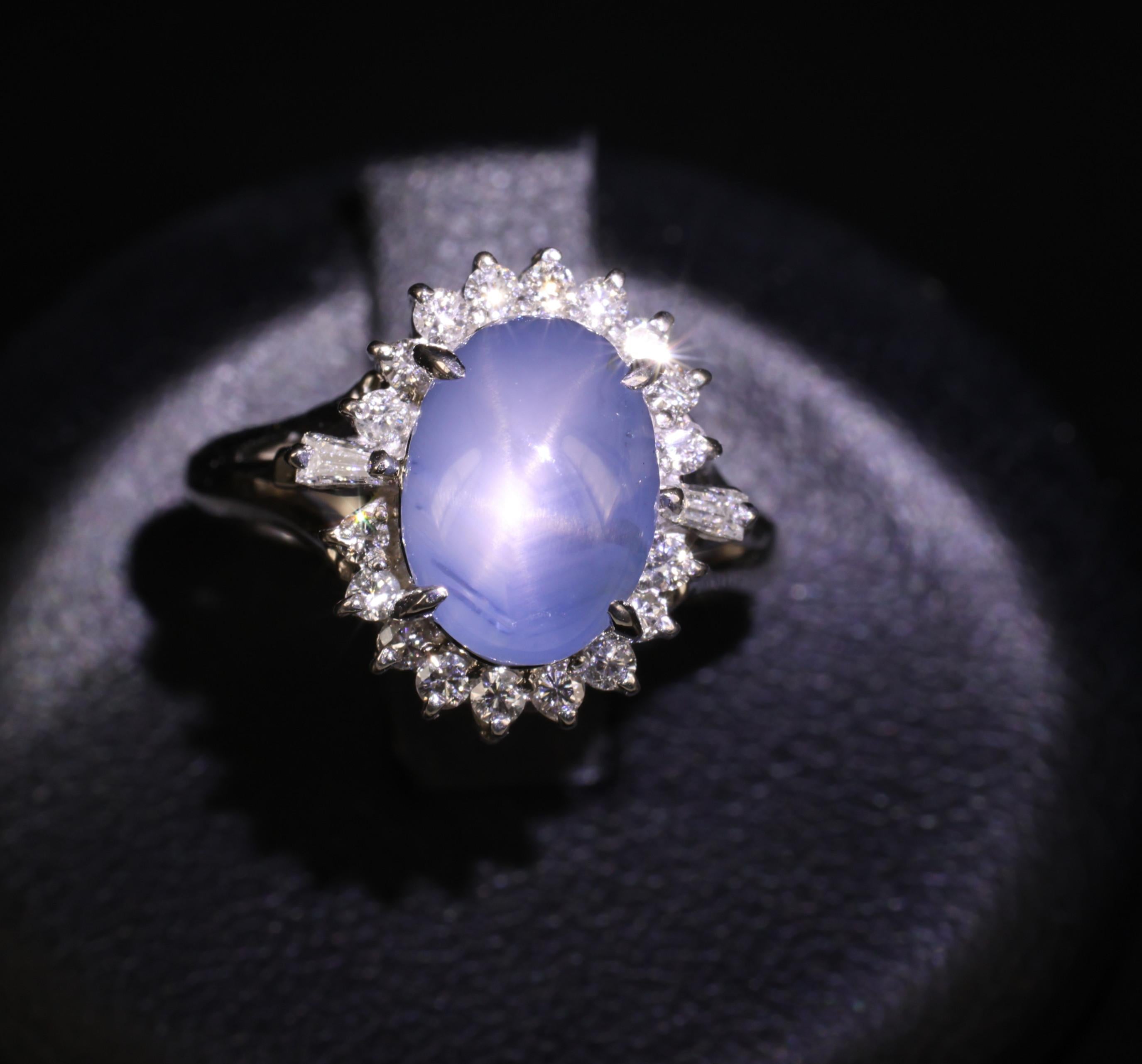 4.95ct Natural Untreated Star Sapphire & 0.31ct Diamond Platinum Ring, Size 4.75