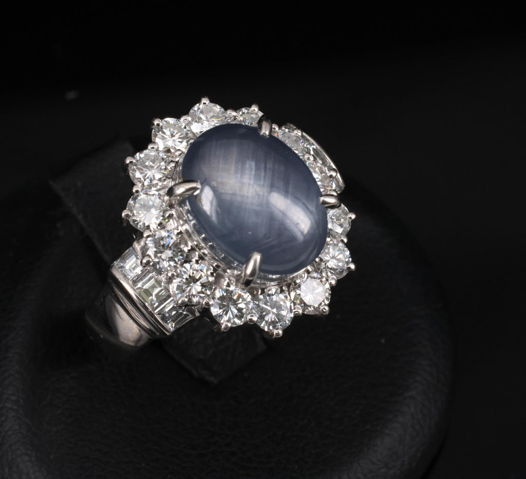 10.52ct Natural Untreated Star Sapphire & 1.87ct Diamond Platinum Ring, Size 6