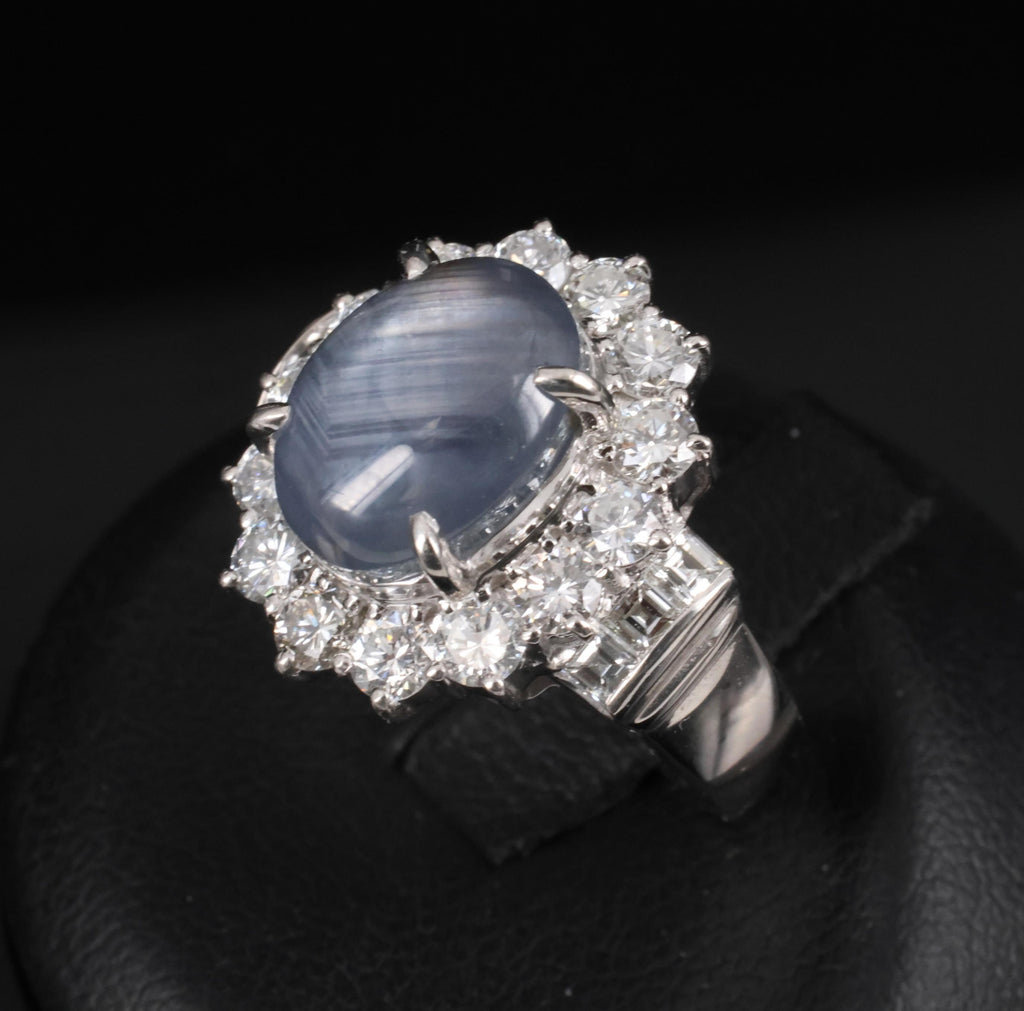 10.52ct Natural Untreated Star Sapphire & 1.87ct Diamond Platinum Ring, Size 6