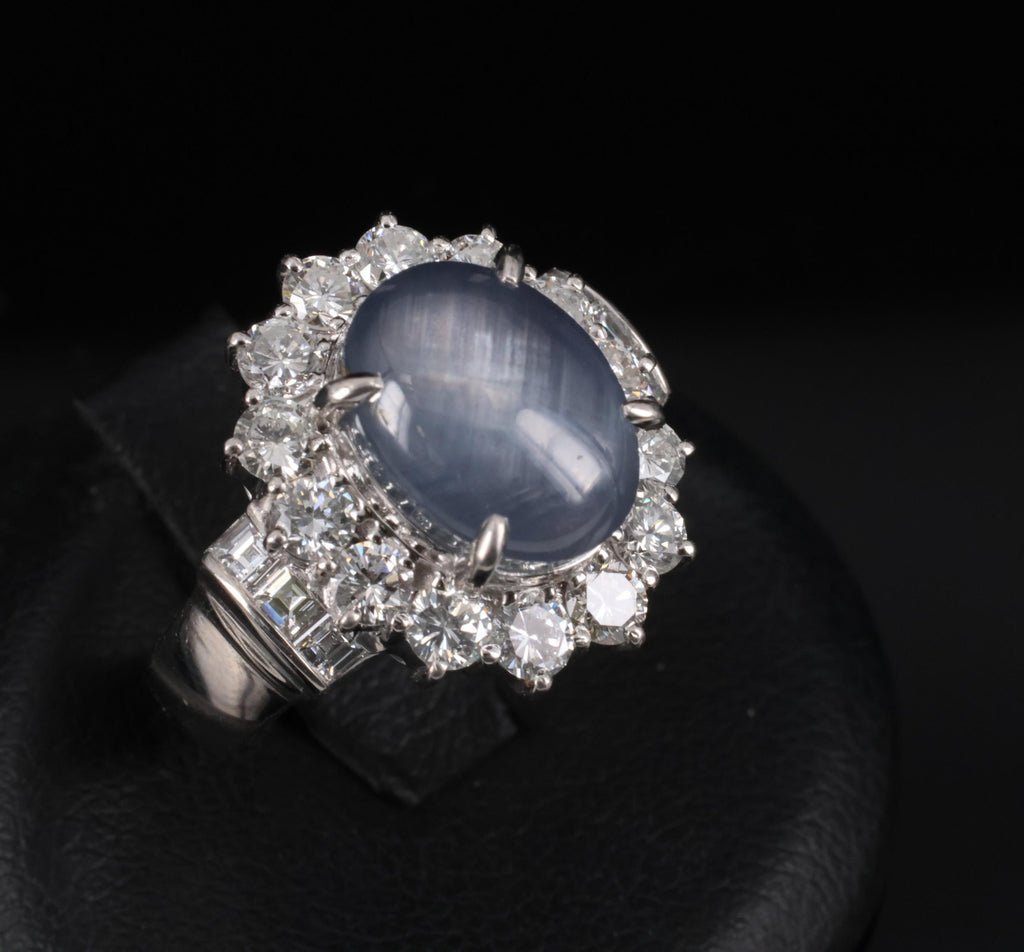 10.52ct Natural Untreated Star Sapphire & 1.87ct Diamond Platinum Ring, Size 6