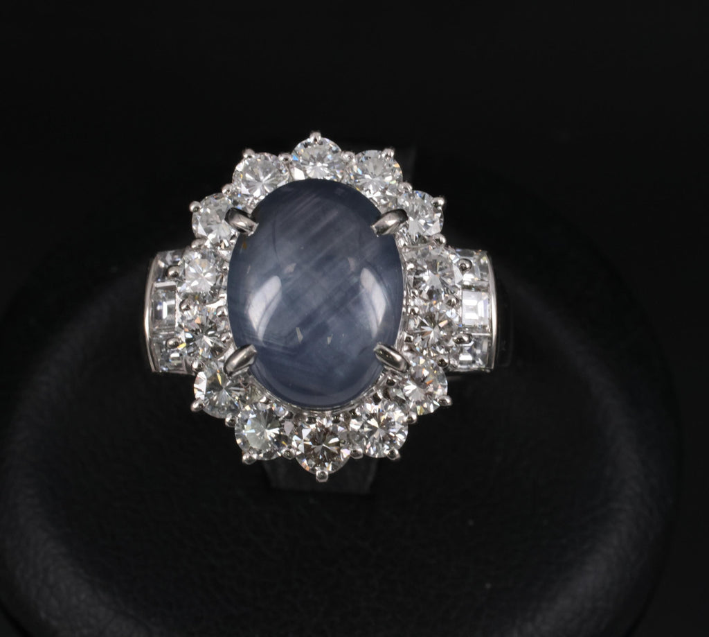 10.52ct Natural Untreated Star Sapphire & 1.87ct Diamond Platinum Ring, Size 6