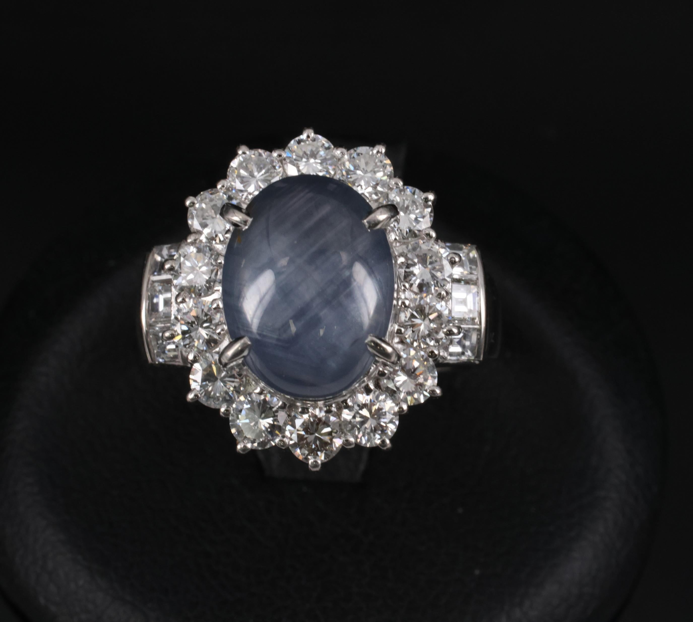 10.52ct Natural Untreated Star Sapphire & 1.87ct Diamond Platinum Ring, Size 6
