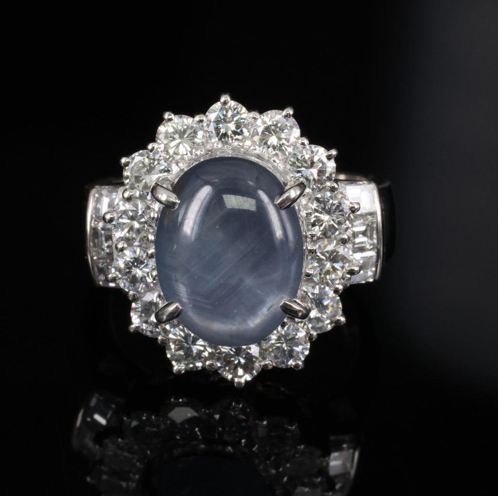 10.52ct Natural Untreated Star Sapphire & 1.87ct Diamond Platinum Ring, Size 6