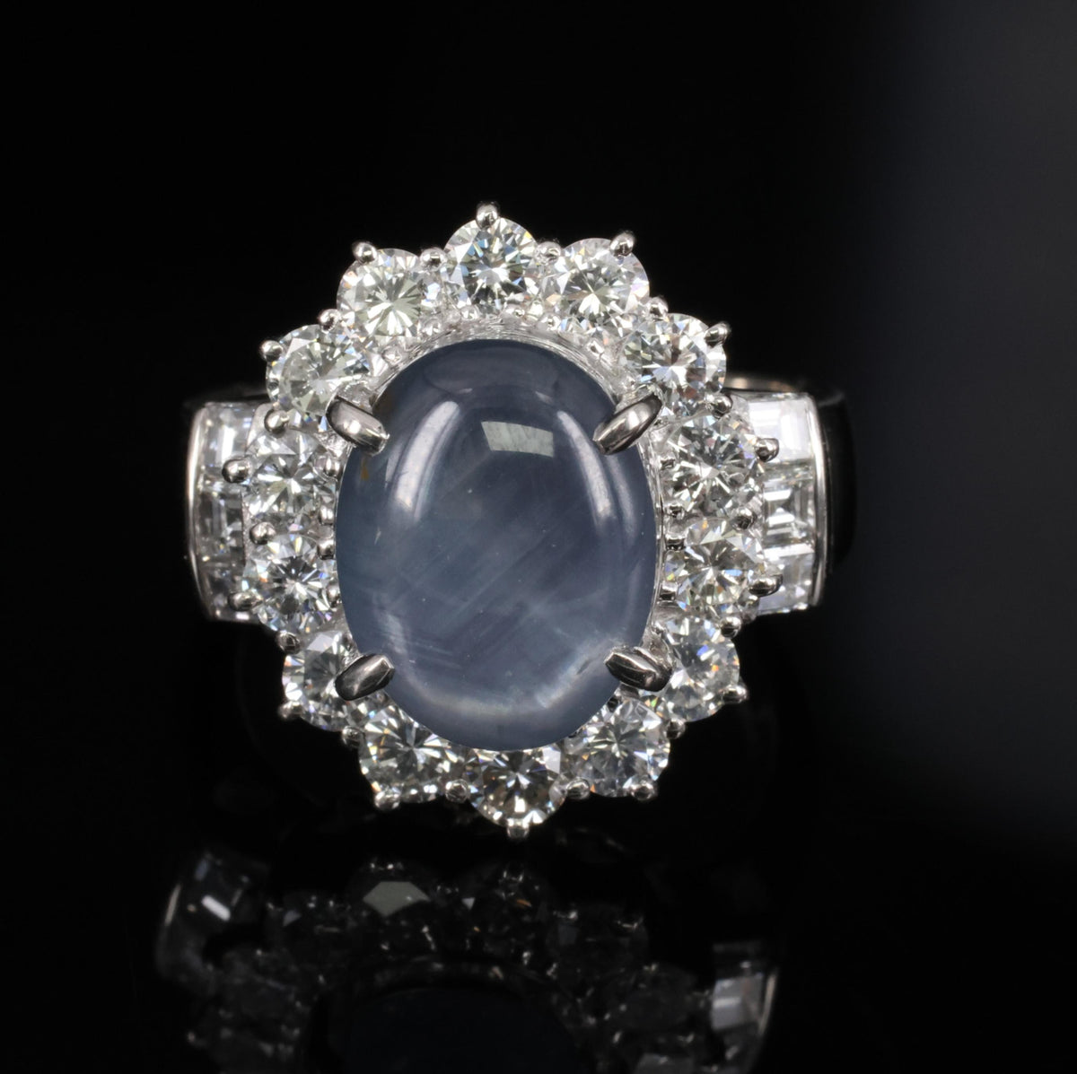 10.52ct Natural Untreated Star Sapphire & 1.87ct Diamond Platinum Ring, Size 6