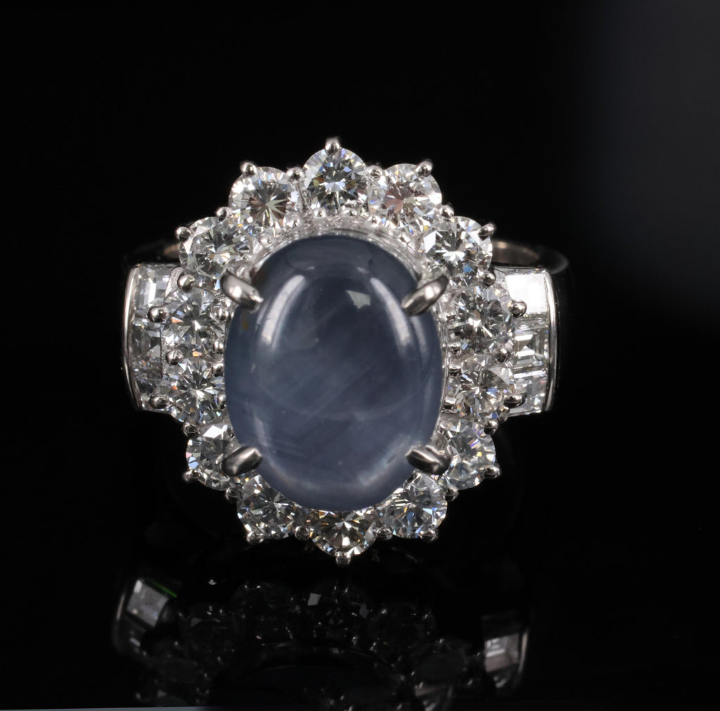 10.52ct Natural Untreated Star Sapphire & 1.87ct Diamond Platinum Ring, Size 6