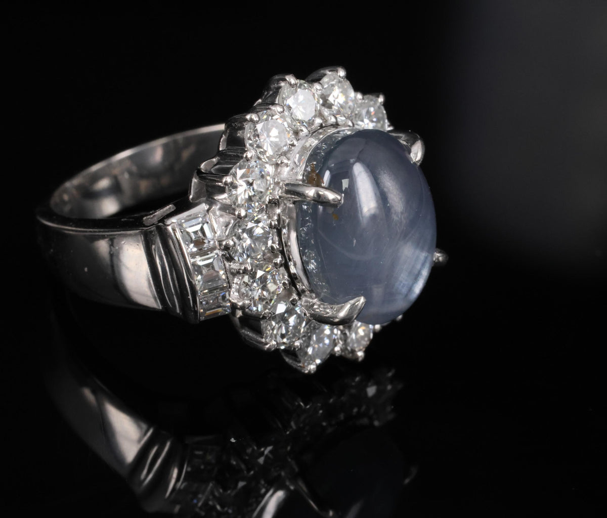 10.52ct Natural Untreated Star Sapphire & 1.87ct Diamond Platinum Ring, Size 6