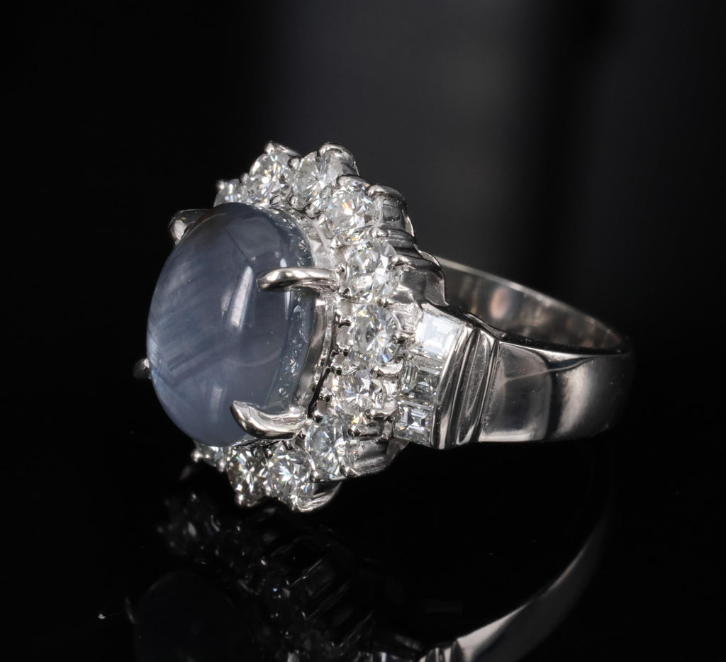 10.52ct Natural Untreated Star Sapphire & 1.87ct Diamond Platinum Ring, Size 6
