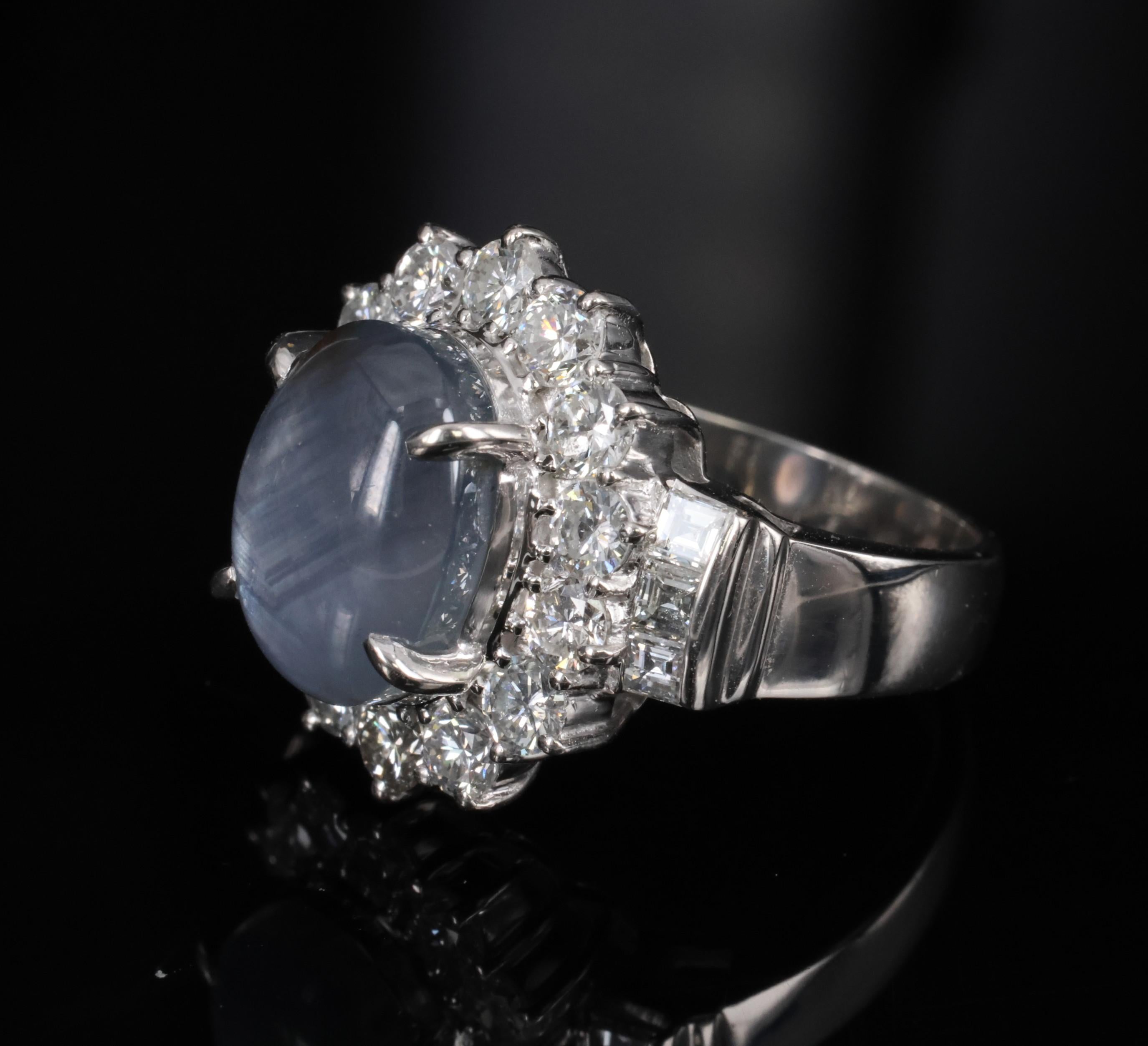 10.52ct Natural Untreated Star Sapphire & 1.87ct Diamond Platinum Ring, Size 6