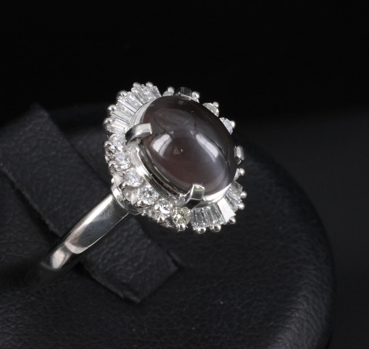 Estate 2.67ct GIA Sillimanite Cat's Eye & 0.41ct Diamond Platinum Ring, Size 7