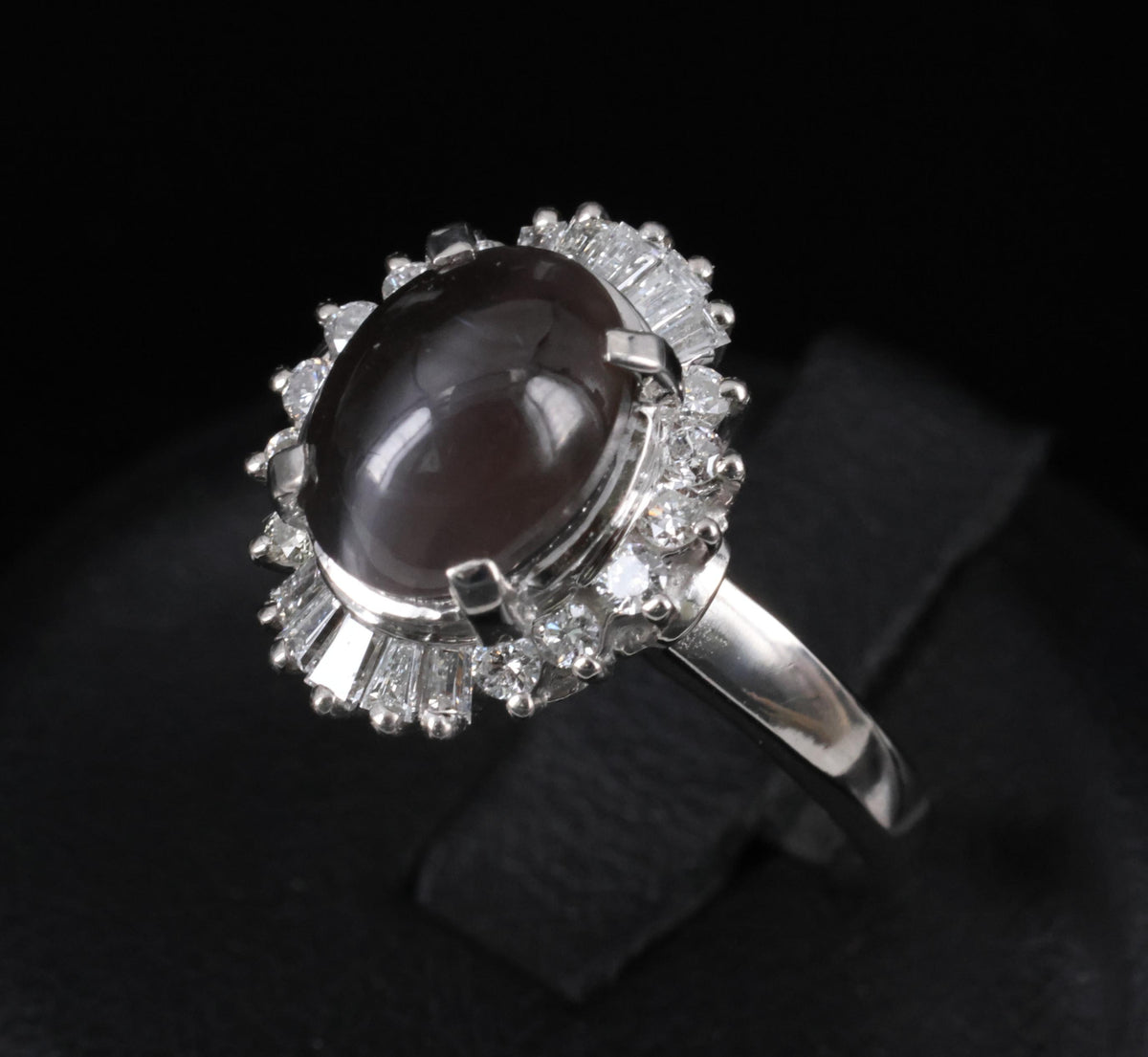 Estate 2.67ct GIA Sillimanite Cat's Eye & 0.41ct Diamond Platinum Ring, Size 7