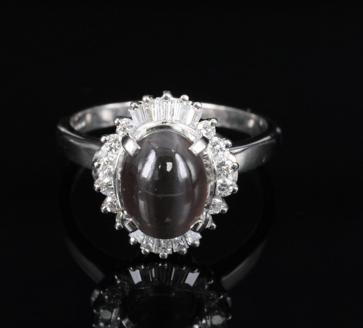 Estate 2.67ct GIA Sillimanite Cat's Eye & 0.41ct Diamond Platinum Ring, Size 7
