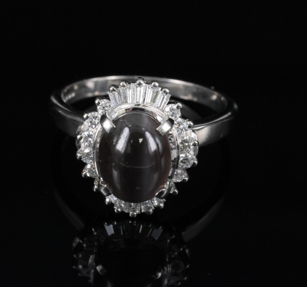 Estate 2.67ct GIA Sillimanite Cat's Eye & 0.41ct Diamond Platinum Ring, Size 7