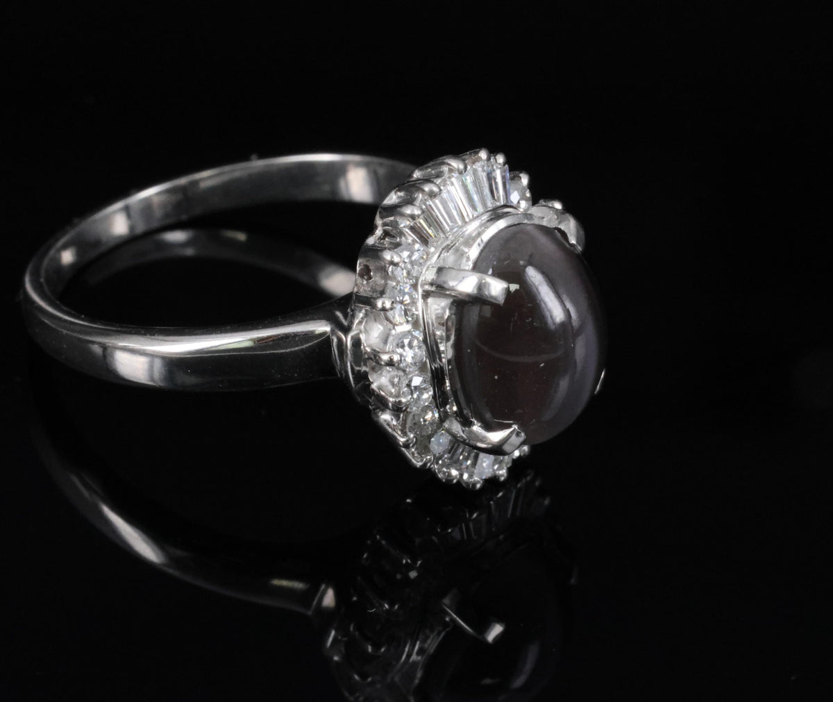 Estate 2.67ct GIA Sillimanite Cat's Eye & 0.41ct Diamond Platinum Ring, Size 7