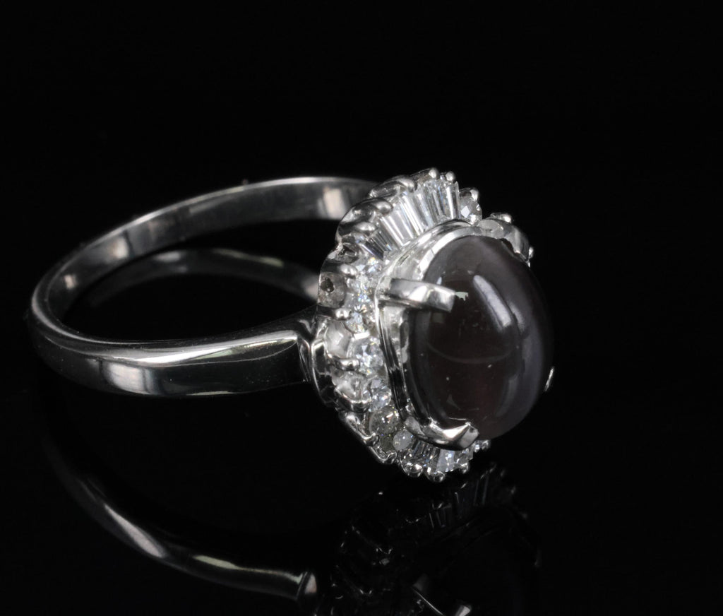 Estate 2.67ct GIA Sillimanite Cat's Eye & 0.41ct Diamond Platinum Ring, Size 7