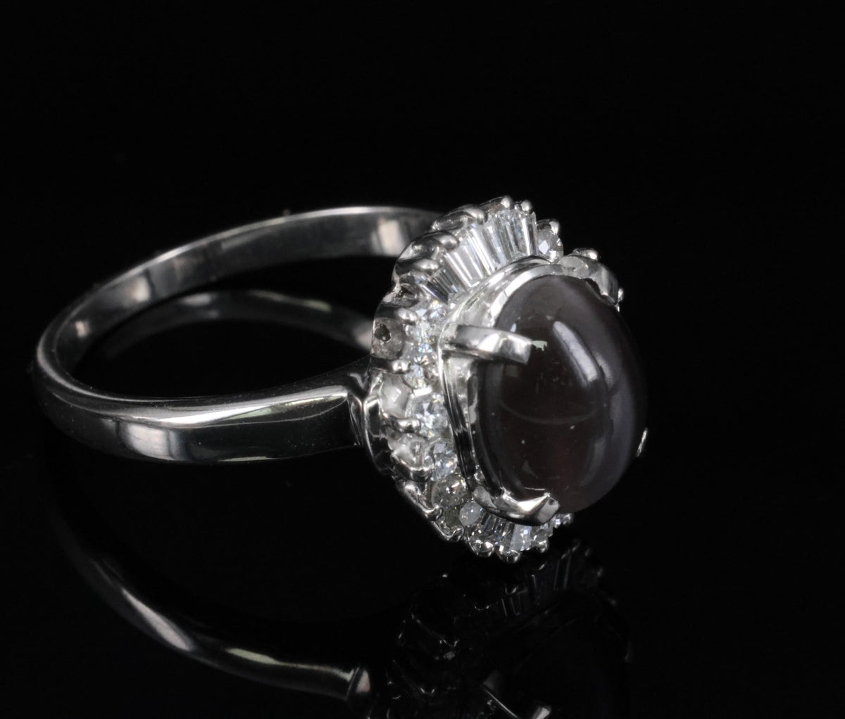 Estate 2.67ct GIA Sillimanite Cat's Eye & 0.41ct Diamond Platinum Ring, Size 7
