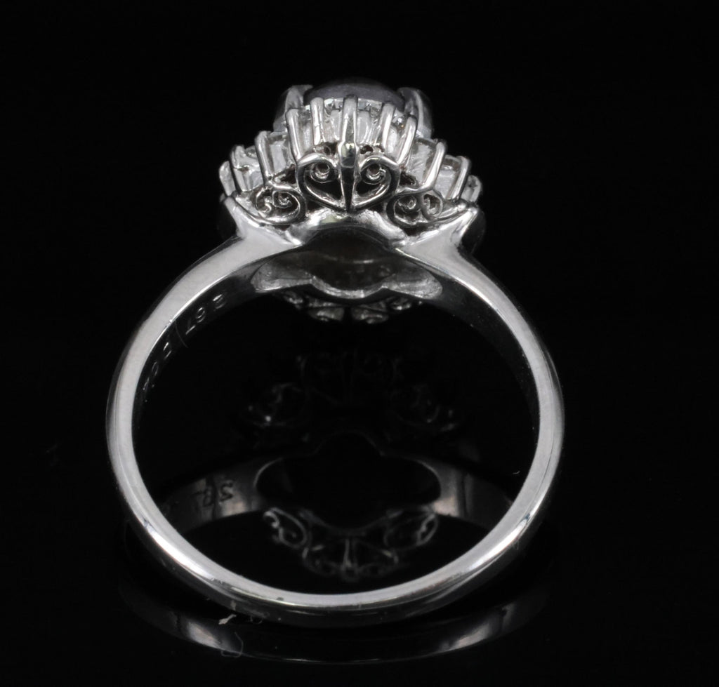 Estate 2.67ct GIA Sillimanite Cat's Eye & 0.41ct Diamond Platinum Ring, Size 7