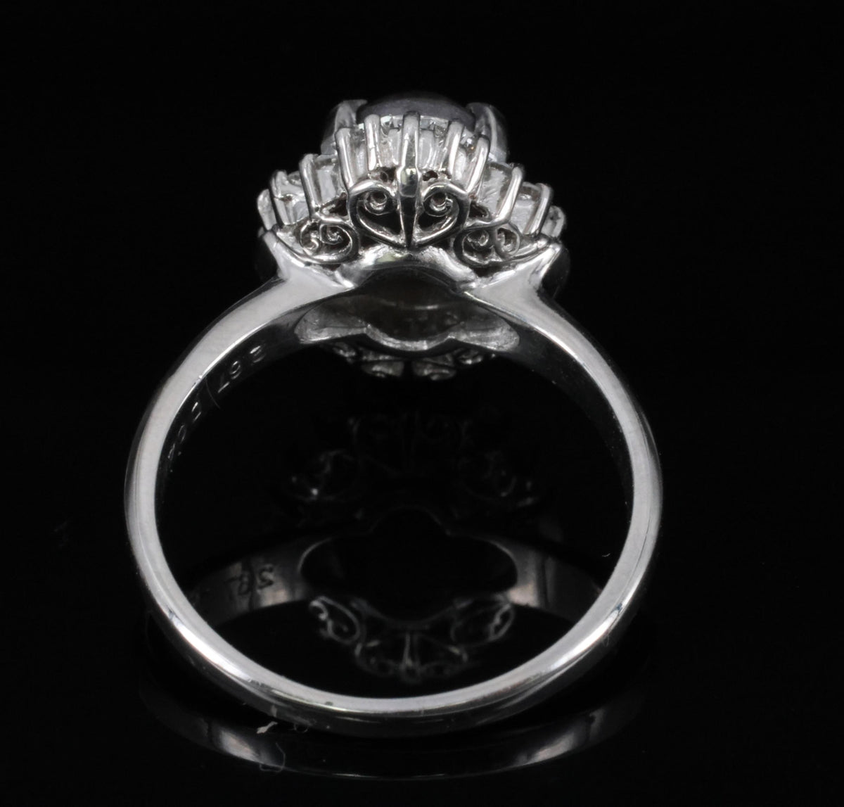 Estate 2.67ct GIA Sillimanite Cat's Eye & 0.41ct Diamond Platinum Ring, Size 7