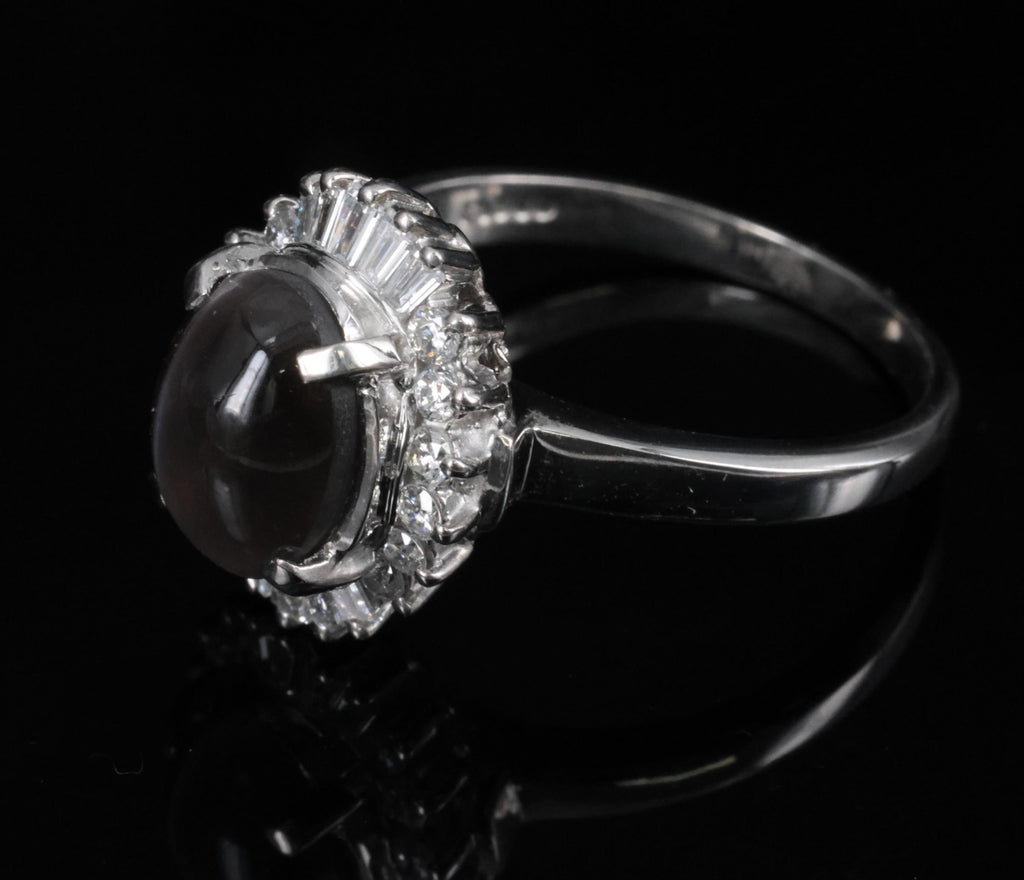 Estate 2.67ct GIA Sillimanite Cat's Eye & 0.41ct Diamond Platinum Ring, Size 7