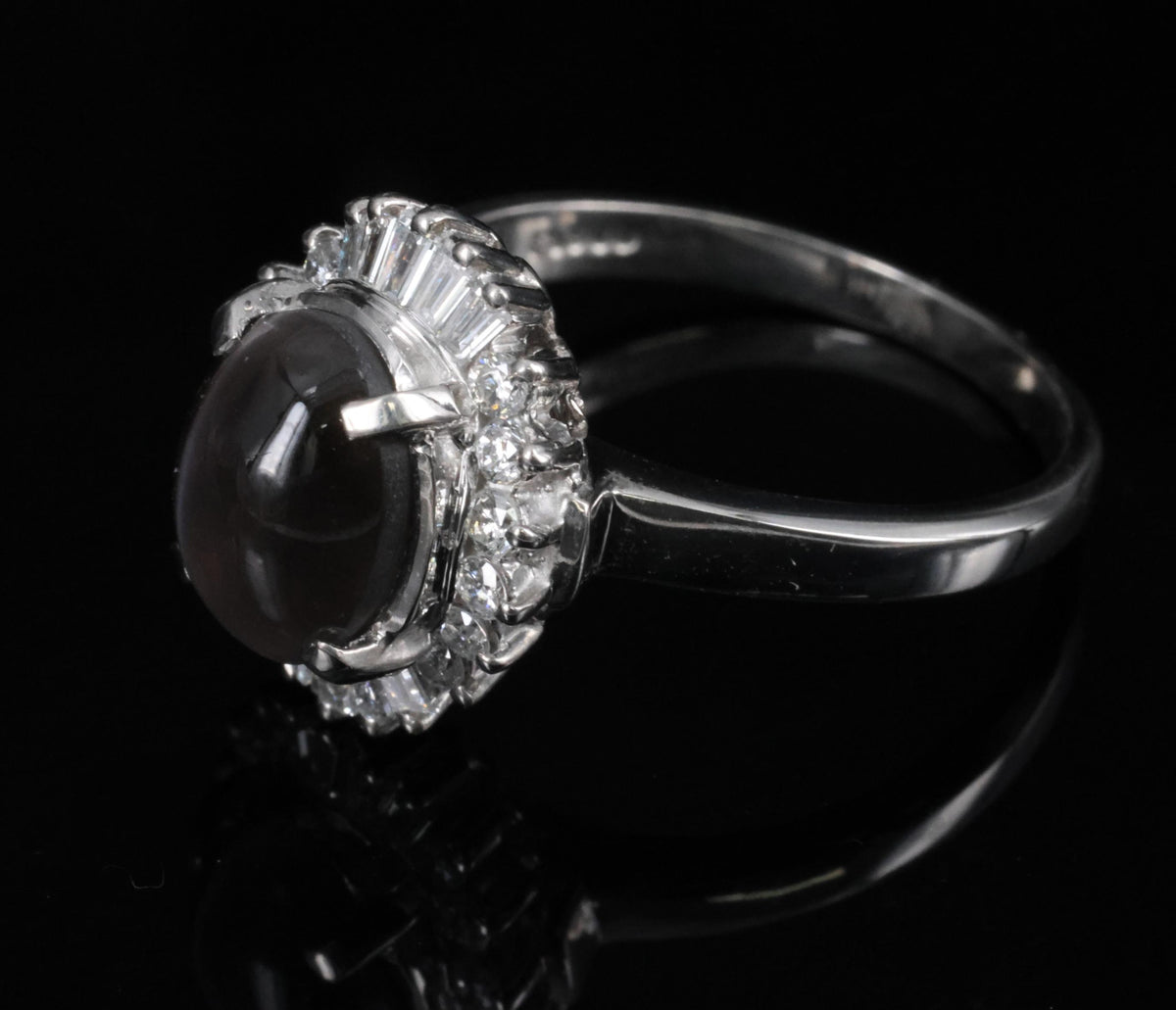Estate 2.67ct GIA Sillimanite Cat's Eye & 0.41ct Diamond Platinum Ring, Size 7