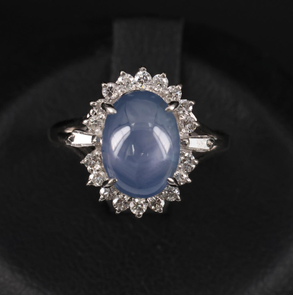 4.95ct Natural Untreated Star Sapphire & 0.31ct Diamond Platinum Ring, Size 4.75