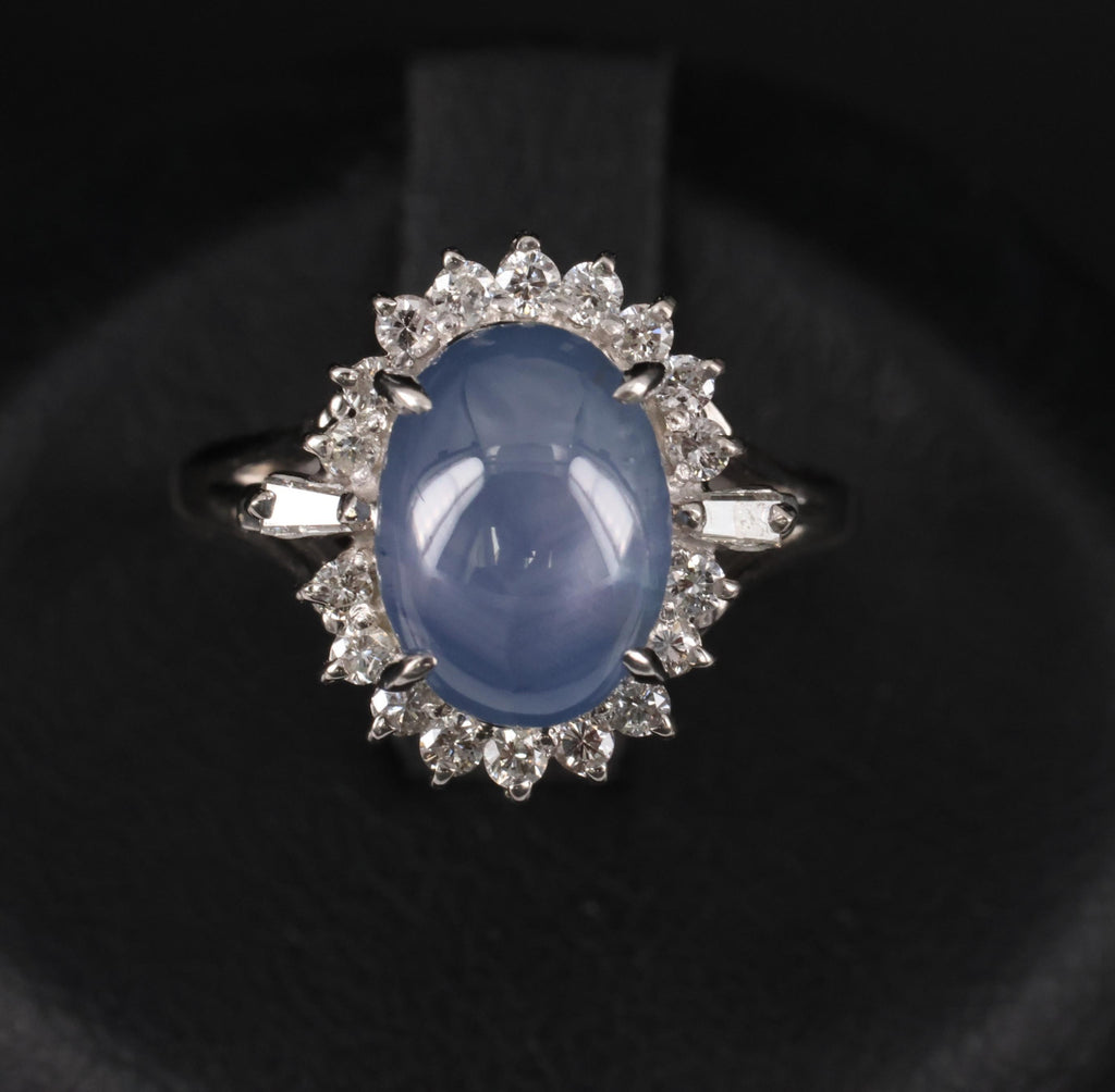 4.95ct Natural Untreated Star Sapphire & 0.31ct Diamond Platinum Ring, Size 4.75