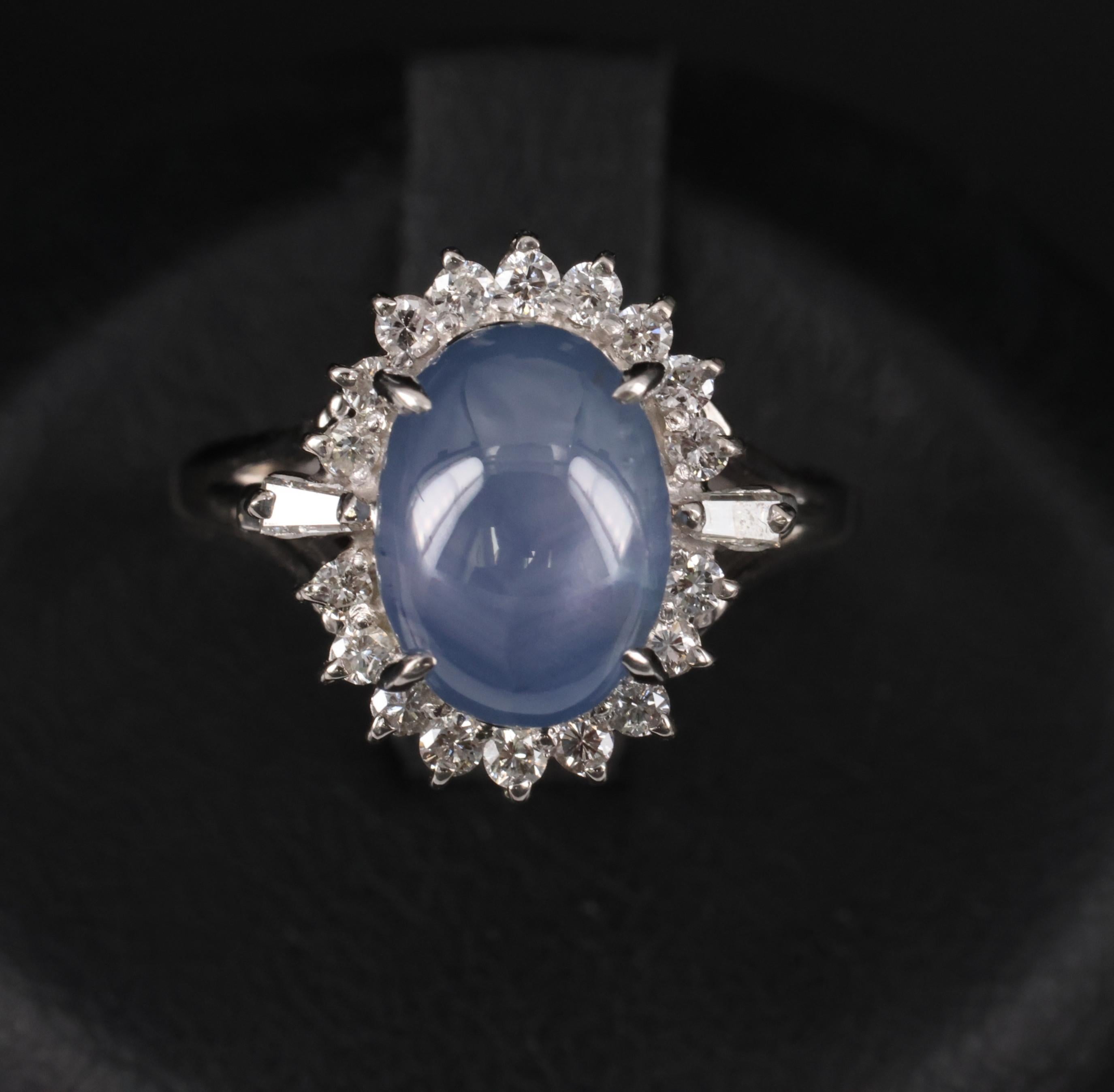 4.95ct Natural Untreated Star Sapphire & 0.31ct Diamond Platinum Ring, Size 4.75