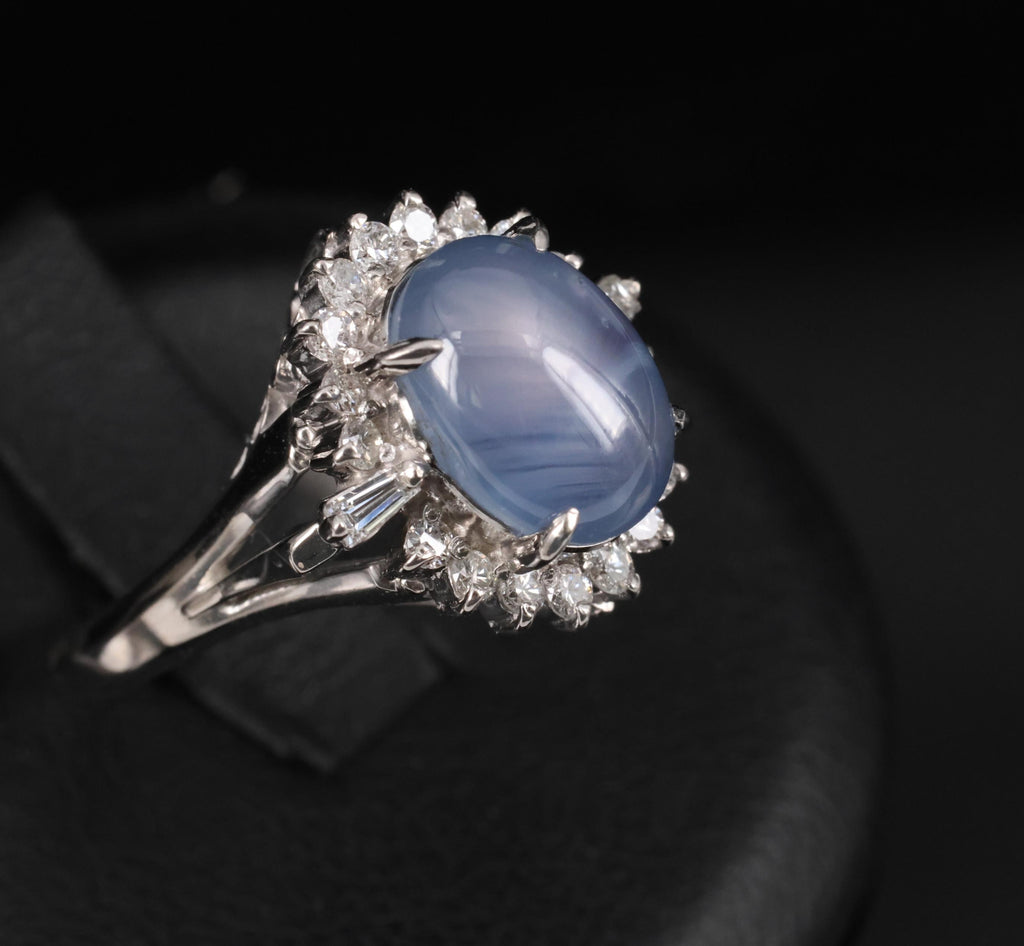4.95ct Natural Untreated Star Sapphire & 0.31ct Diamond Platinum Ring, Size 4.75
