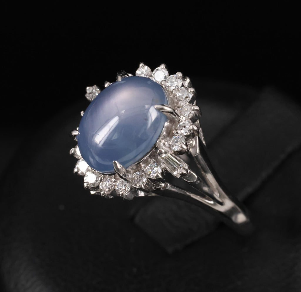 4.95ct Natural Untreated Star Sapphire & 0.31ct Diamond Platinum Ring, Size 4.75