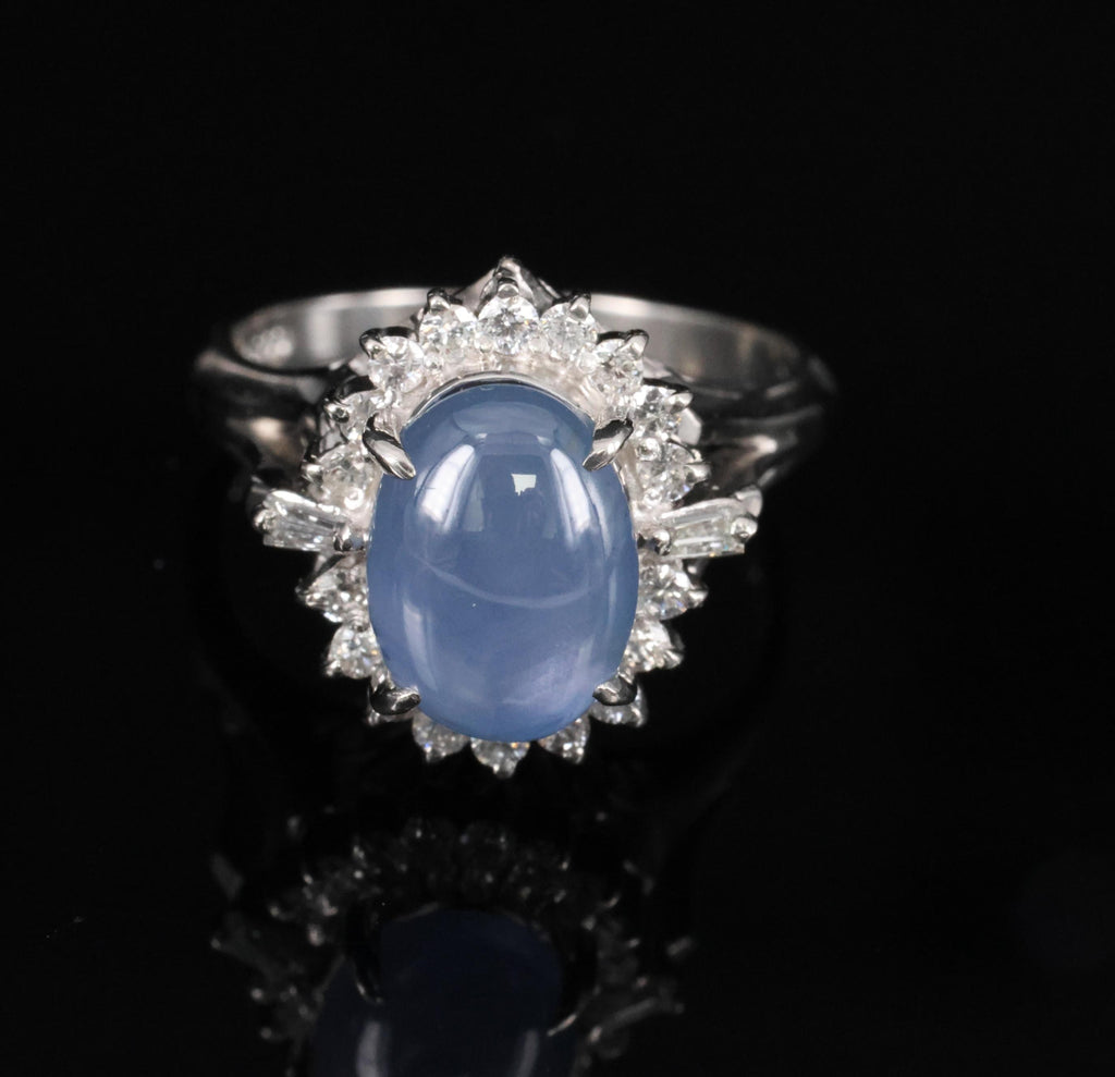4.95ct Natural Untreated Star Sapphire & 0.31ct Diamond Platinum Ring, Size 4.75