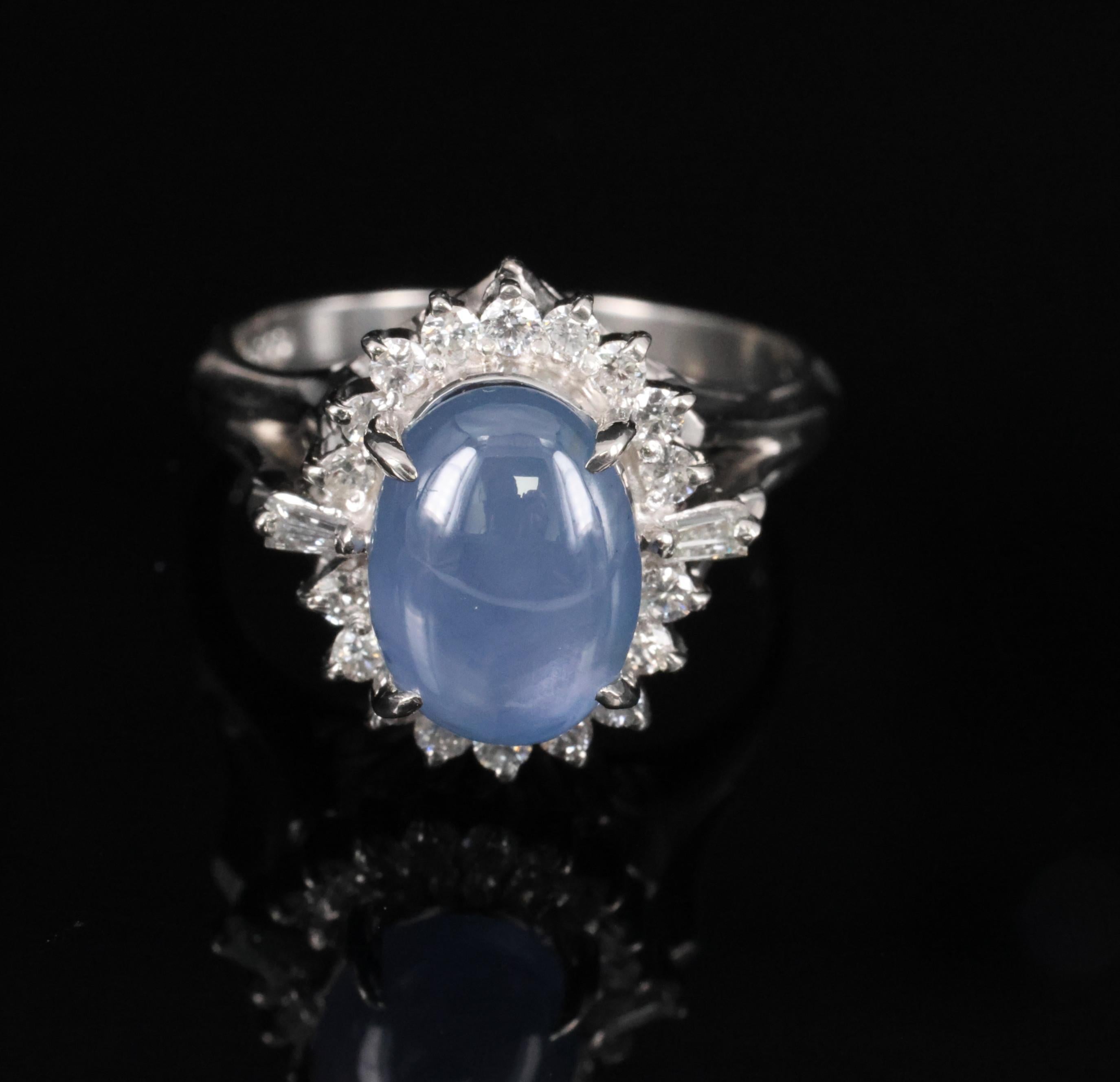 4.95ct Natural Untreated Star Sapphire & 0.31ct Diamond Platinum Ring, Size 4.75