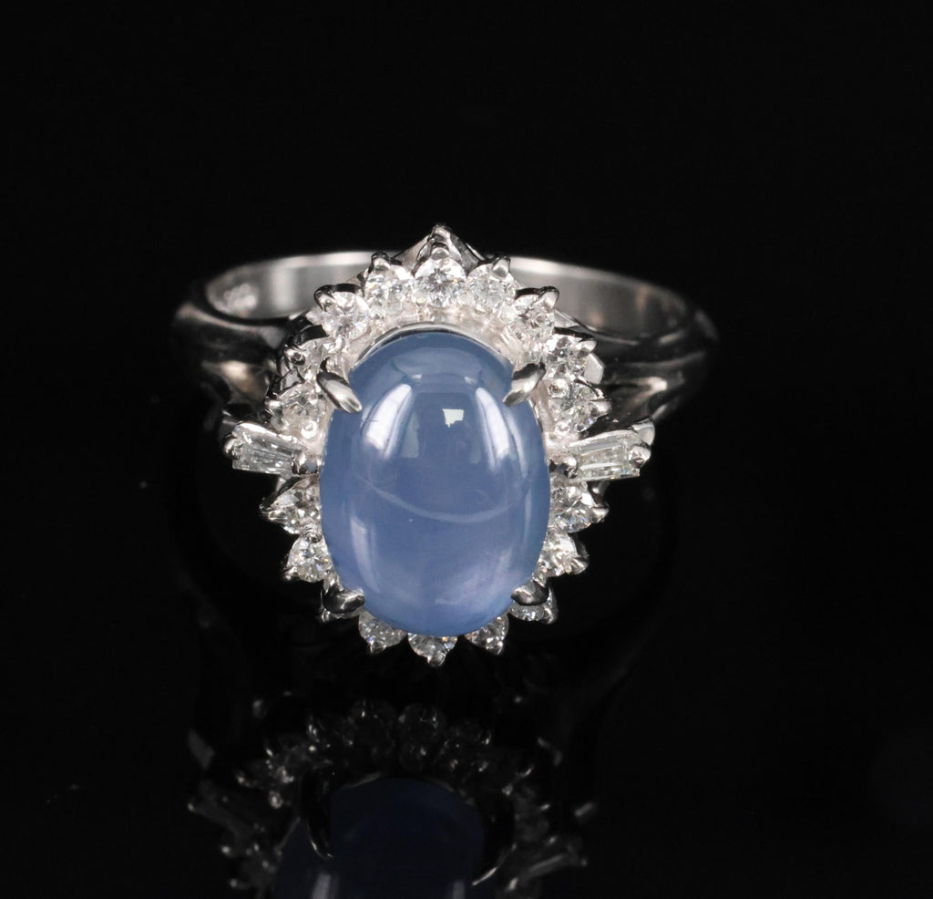 4.95ct Natural Untreated Star Sapphire & 0.31ct Diamond Platinum Ring, Size 4.75