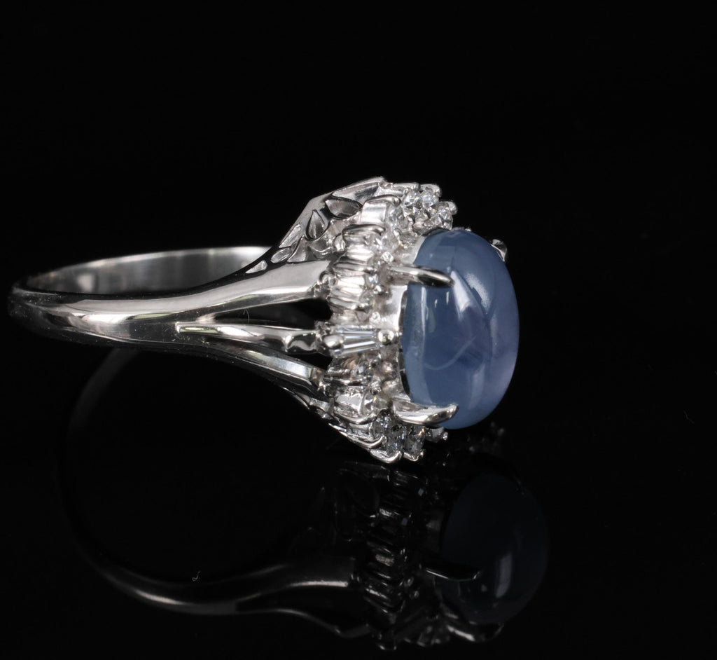 4.95ct Natural Untreated Star Sapphire & 0.31ct Diamond Platinum Ring, Size 4.75