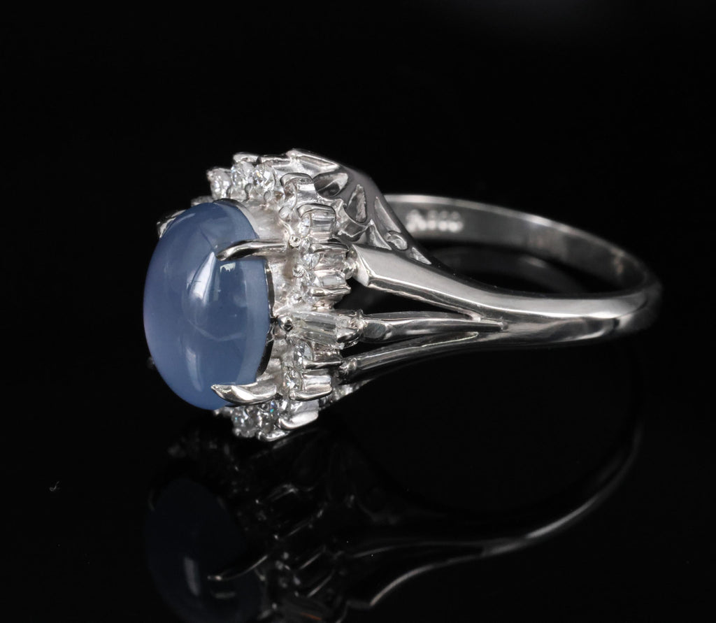 4.95ct Natural Untreated Star Sapphire & 0.31ct Diamond Platinum Ring, Size 4.75