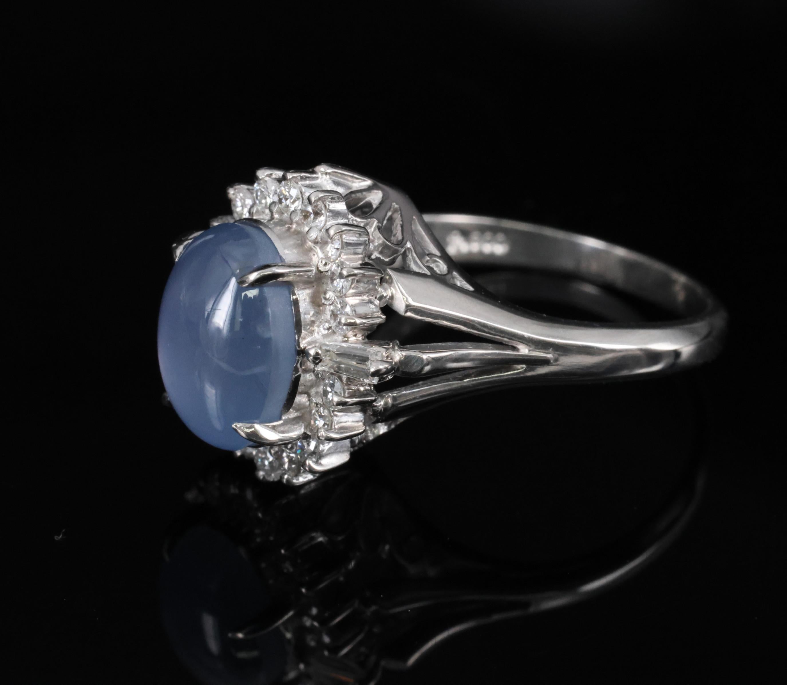 4.95ct Natural Untreated Star Sapphire & 0.31ct Diamond Platinum Ring, Size 4.75