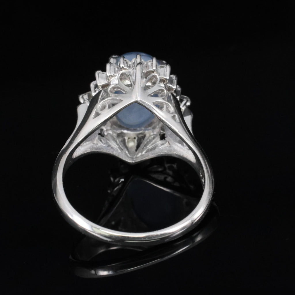 4.95ct Natural Untreated Star Sapphire & 0.31ct Diamond Platinum Ring, Size 4.75