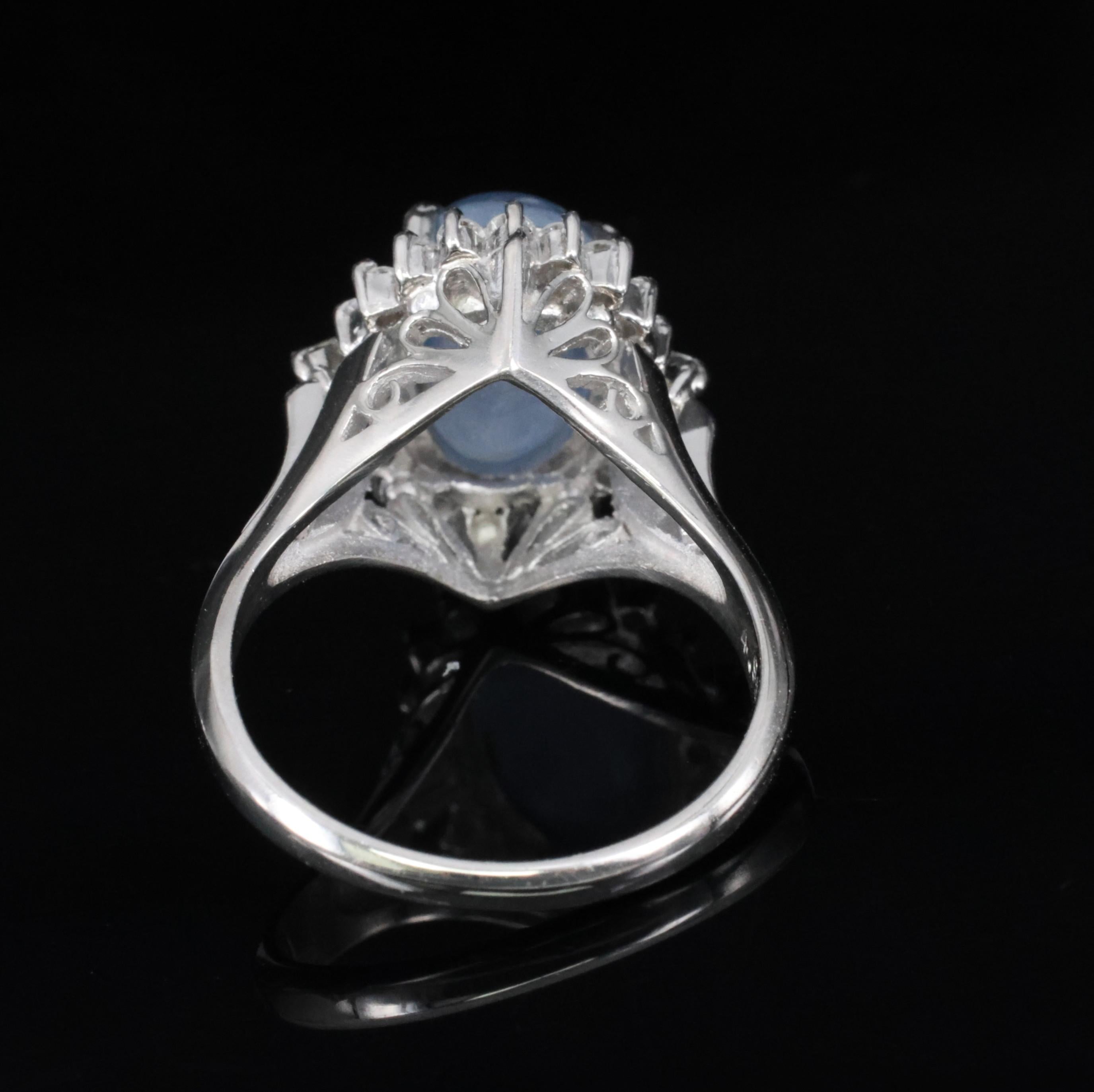 4.95ct Natural Untreated Star Sapphire & 0.31ct Diamond Platinum Ring, Size 4.75