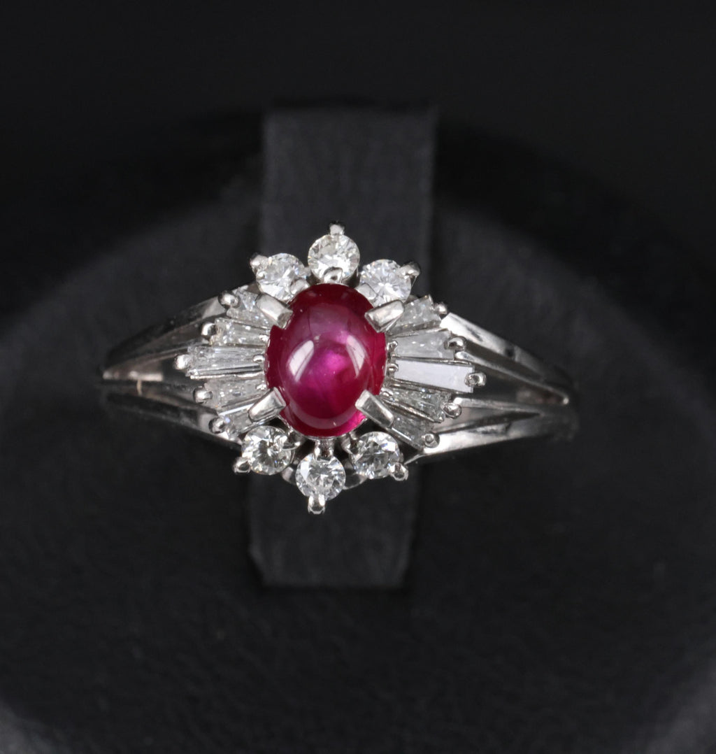 Vintage 0.96ct Natural Star Ruby & 0.34ct Diamond Platinum Ring, Size 5.5