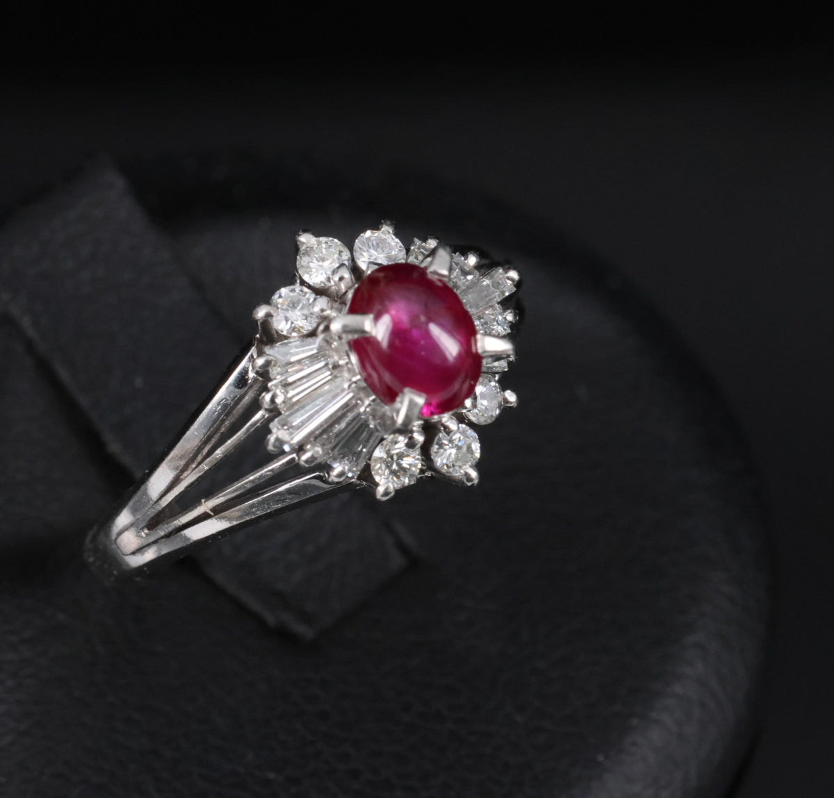 Vintage 0.96ct Natural Star Ruby & 0.34ct Diamond Platinum Ring, Size 5.5