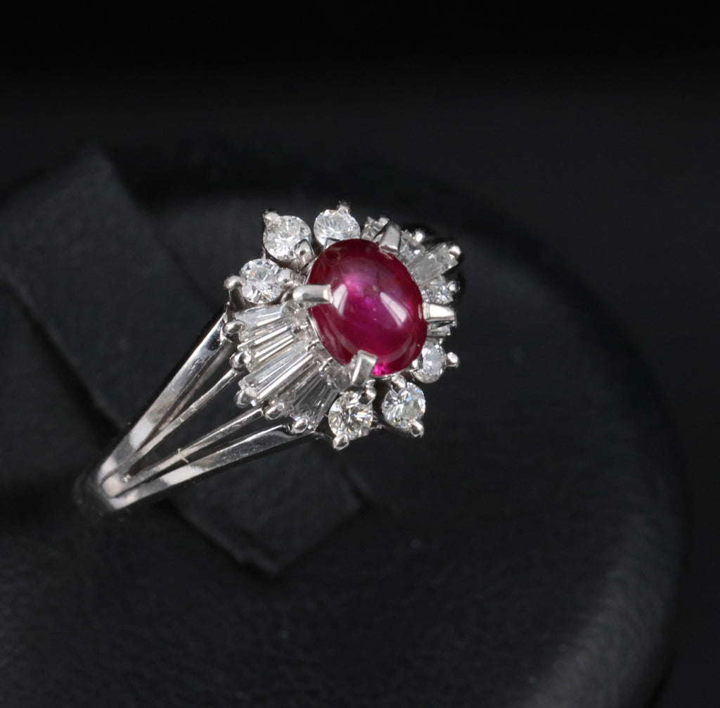 Vintage 0.96ct Natural Star Ruby & 0.34ct Diamond Platinum Ring, Size 5.5