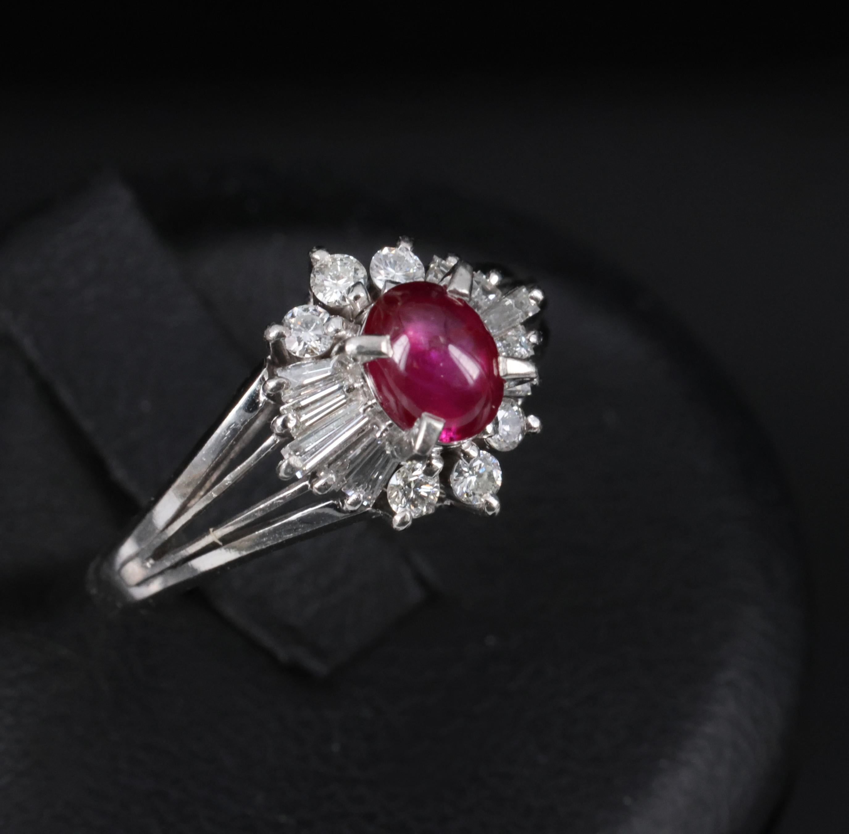 Vintage 0.96ct Natural Star Ruby & 0.34ct Diamond Platinum Ring, Size 5.5