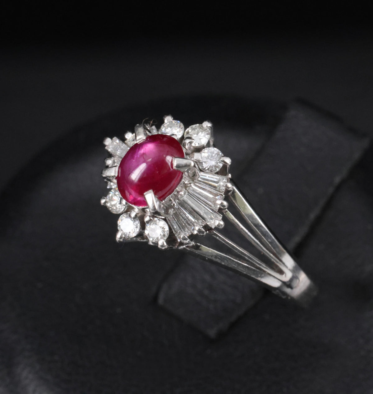 Vintage 0.96ct Natural Star Ruby & 0.34ct Diamond Platinum Ring, Size 5.5