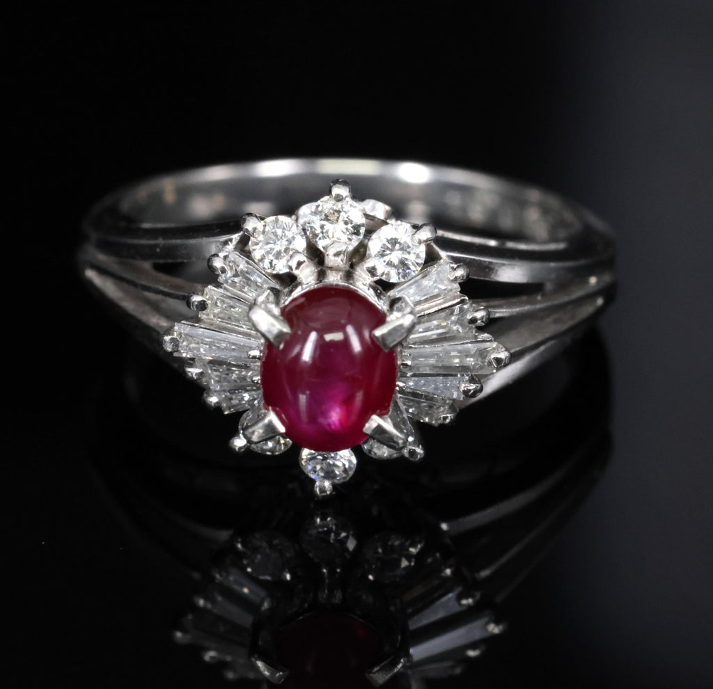 Vintage 0.96ct Natural Star Ruby & 0.34ct Diamond Platinum Ring, Size 5.5