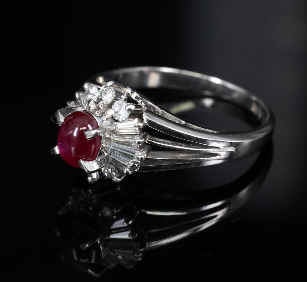 Vintage 0.96ct Natural Star Ruby & 0.34ct Diamond Platinum Ring, Size 5.5