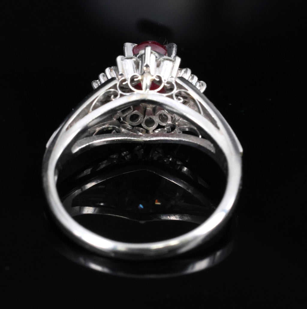 Vintage 0.96ct Natural Star Ruby & 0.34ct Diamond Platinum Ring, Size 5.5