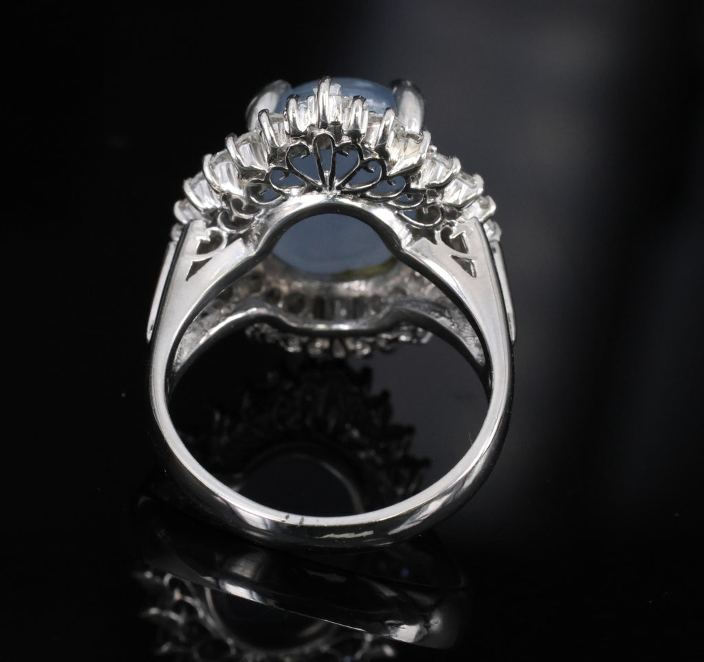 11.95ct Natural Blue Star Sapphire & 1.23ct Diamond Halo Platinum Ring Size 5.75